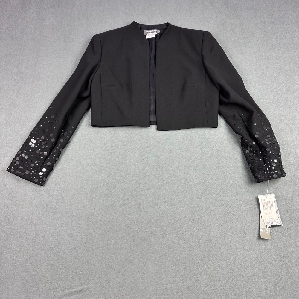 Maggy London Petites Black Sequin Cuff Cropped Bolero Evening Jacket Size 8